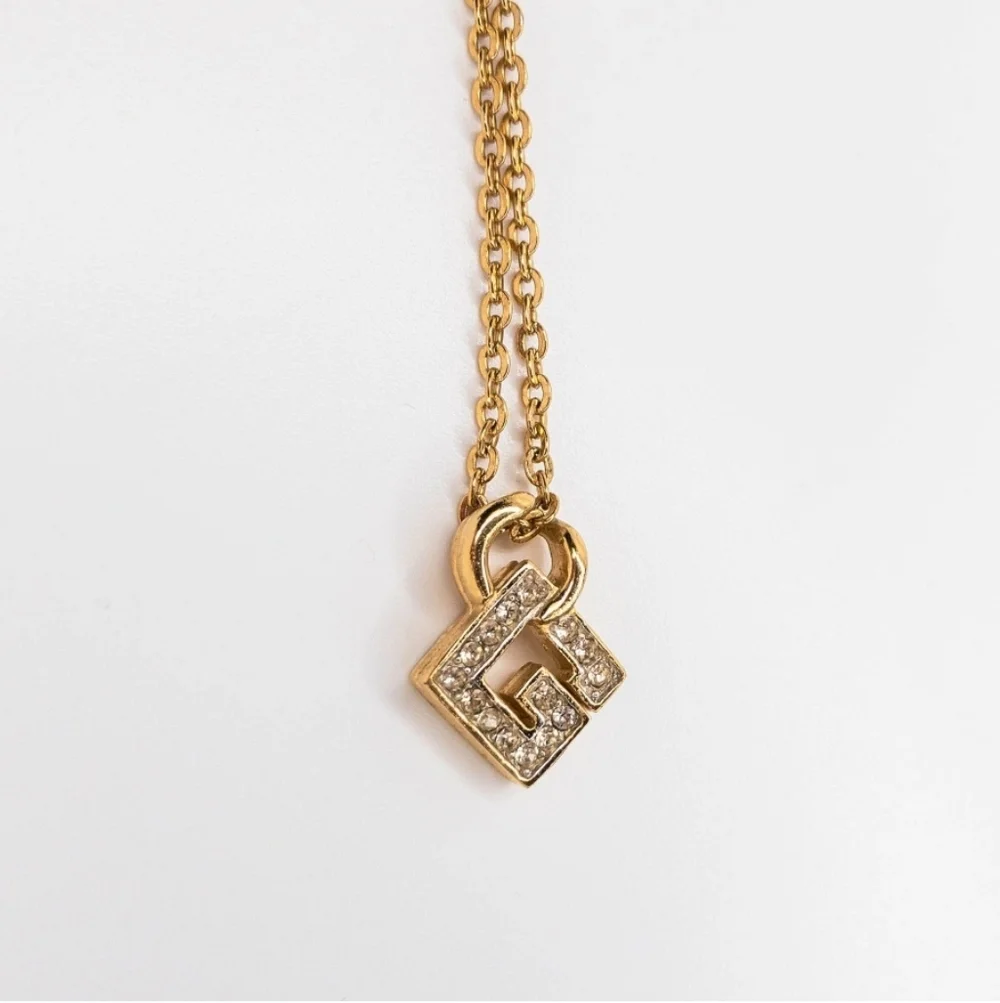 Vintage GIVENCHY Square "G" Logo Rhinestone Necklace - 80s-90s Icon - Picture 4 of 7